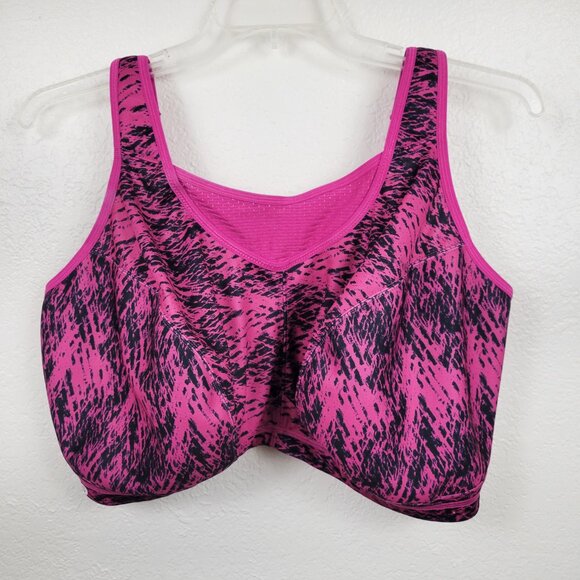 NWOT Glamorise Sport Sports Bra Pink Black Size 48H Plus - Picture 5 of 11
